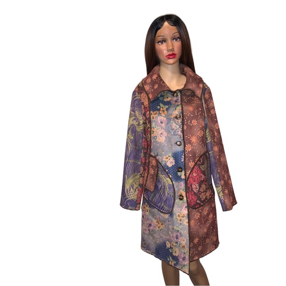 Scared Threads Floral Suede Hip-Length Pea Coat, Size M/L - Picture 8 of 16